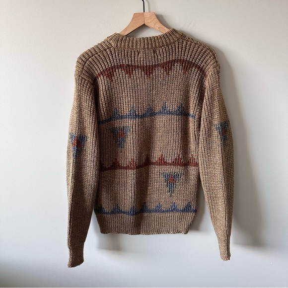 Vintage 80s Chunky Knit Southwestern Aztec Sweater Grandpa MG Retro - Picture 4 of 11